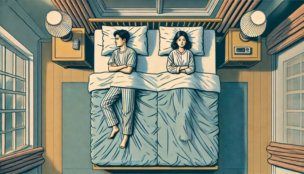 Un couple séparé dans un lit